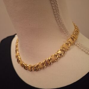 Heavy Choker Gold Tone 16" Links Necklace Stamped USA Foldover Clasp Vintage 80s